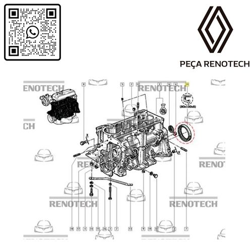 7700859692RETENTOR DO VOLANTE 80X100X13 - MOTOR 1.6 C3L / 1.6 16V K7M - R19 / CLIO / SCENIC