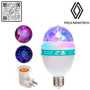 LÂMPADA GIRATÓRIA LED RGB BOLA MALUCA COLORIDA PARA FESTAS LÂMPADA GIRATÓRIA LED RGB BOLA MALUCA COLORIDA PARA FESTAS