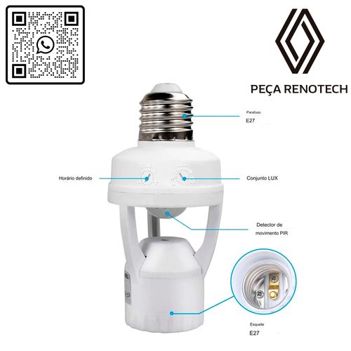 SENSOR DE PRESENÇA LÂMPADA COM FOTOCÉLULA SOQUETE E27